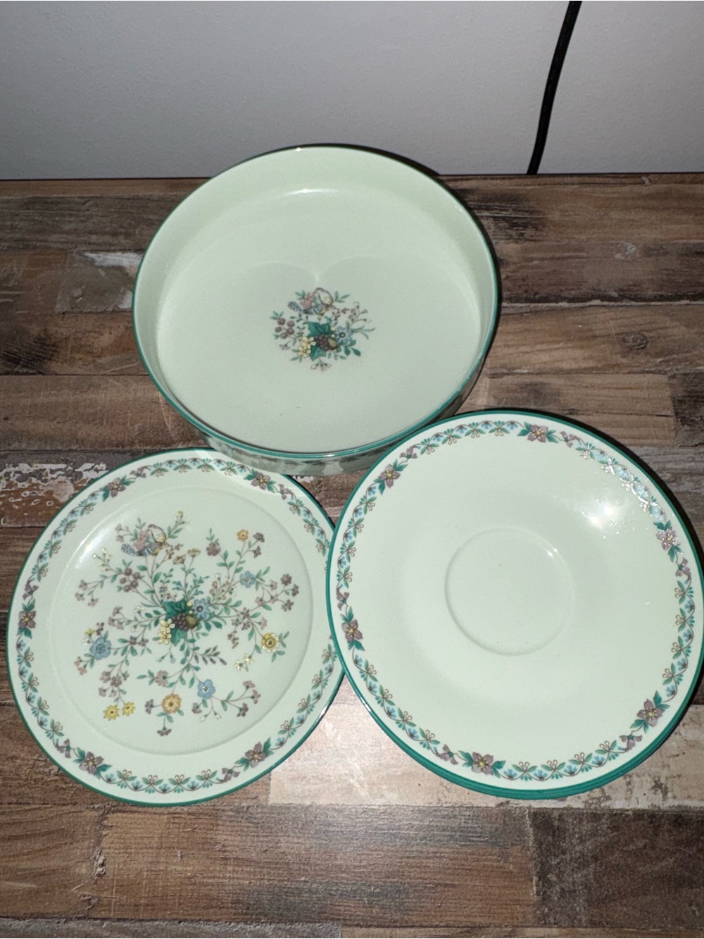 Noritake Mint Green Floral Ceramic Bread & Butter Serving Bowl and Plate Set